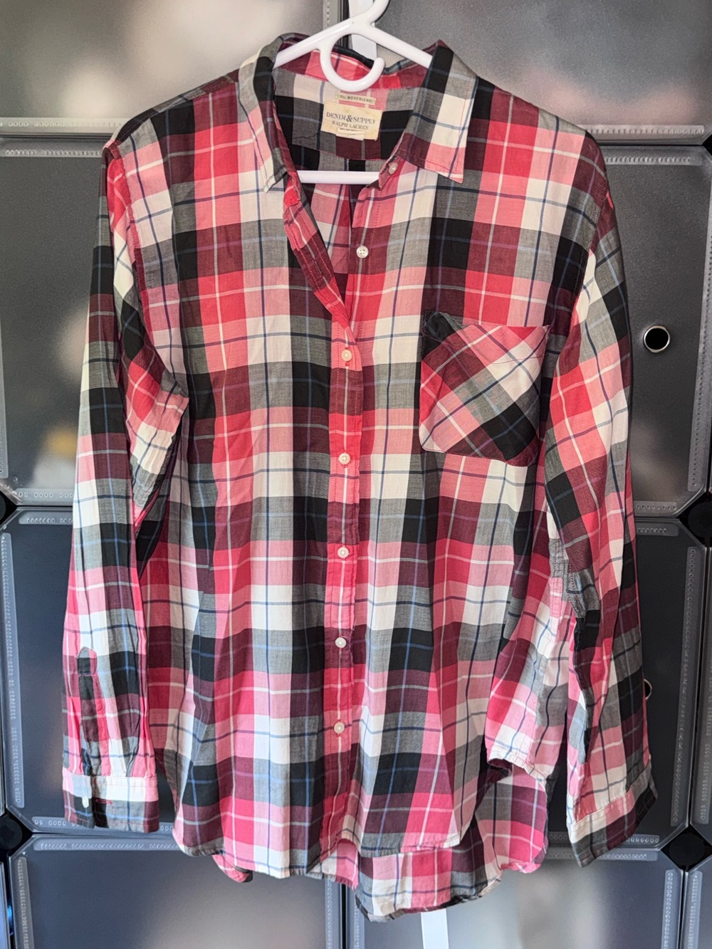 Denim & Supply Ralph Lauren Lightweight Button Up Red Plaid Boyfriend Shirt XL